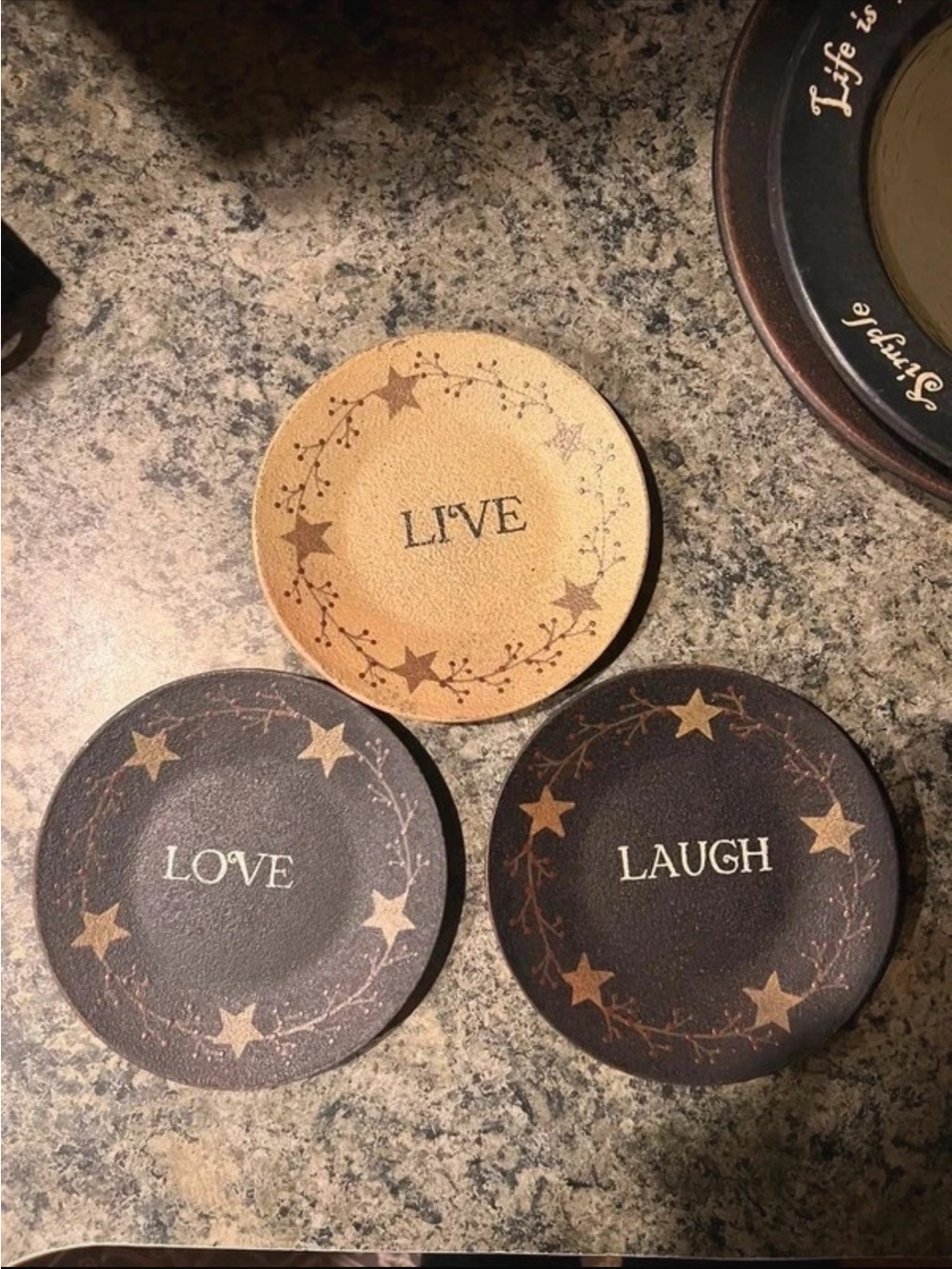 Live Love Laugh Decorative Ceramic Trivet Set - Neutral Brown & Black